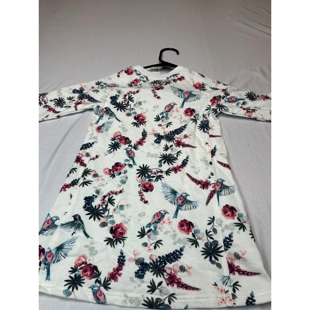H&M LOGG Girls White Floral Bird Sweatshirt Dress Long Sleeve Size 4-6Y NWT